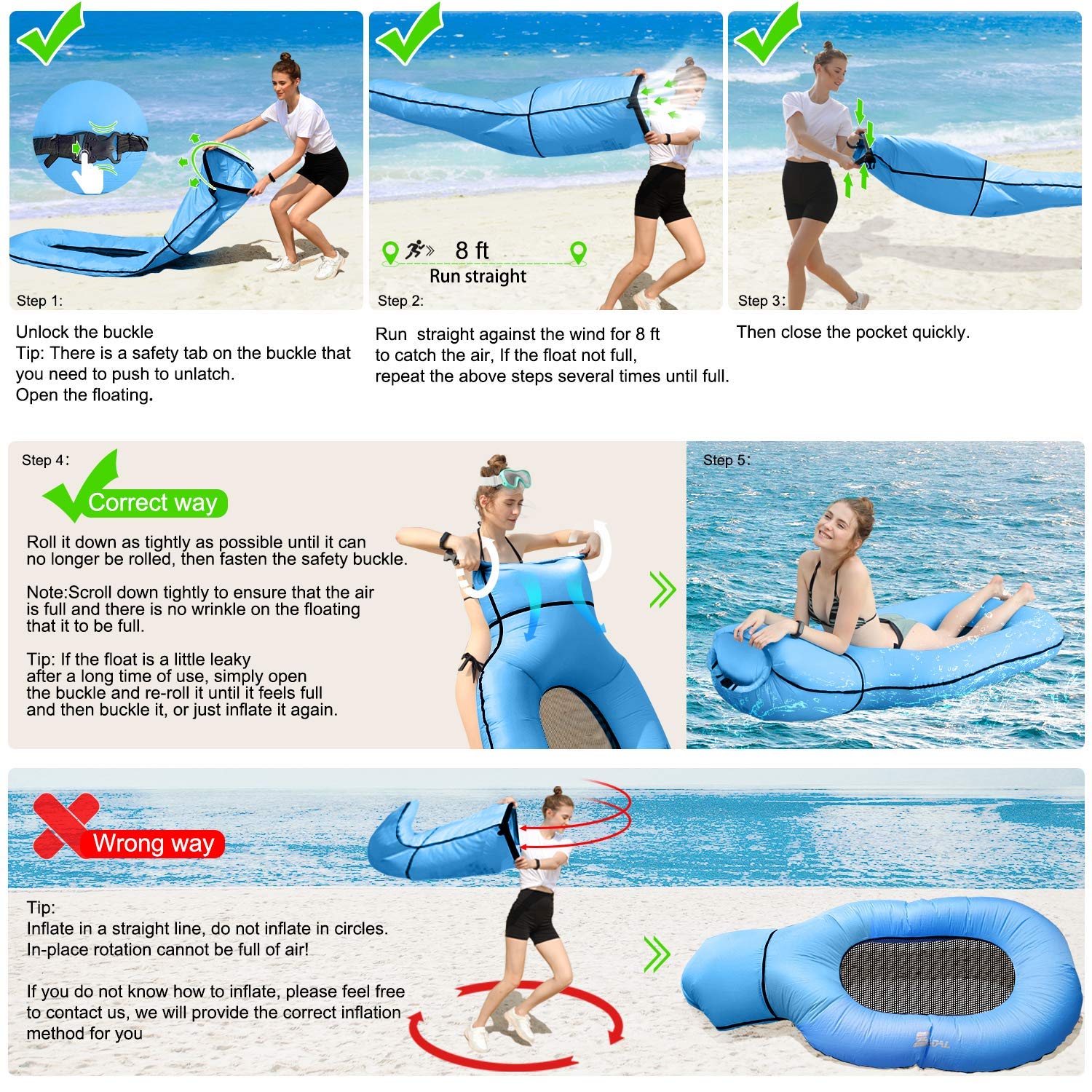 SEGOAL Pool Float for Adults, Inflatable Water Hammock, No Pump Needed