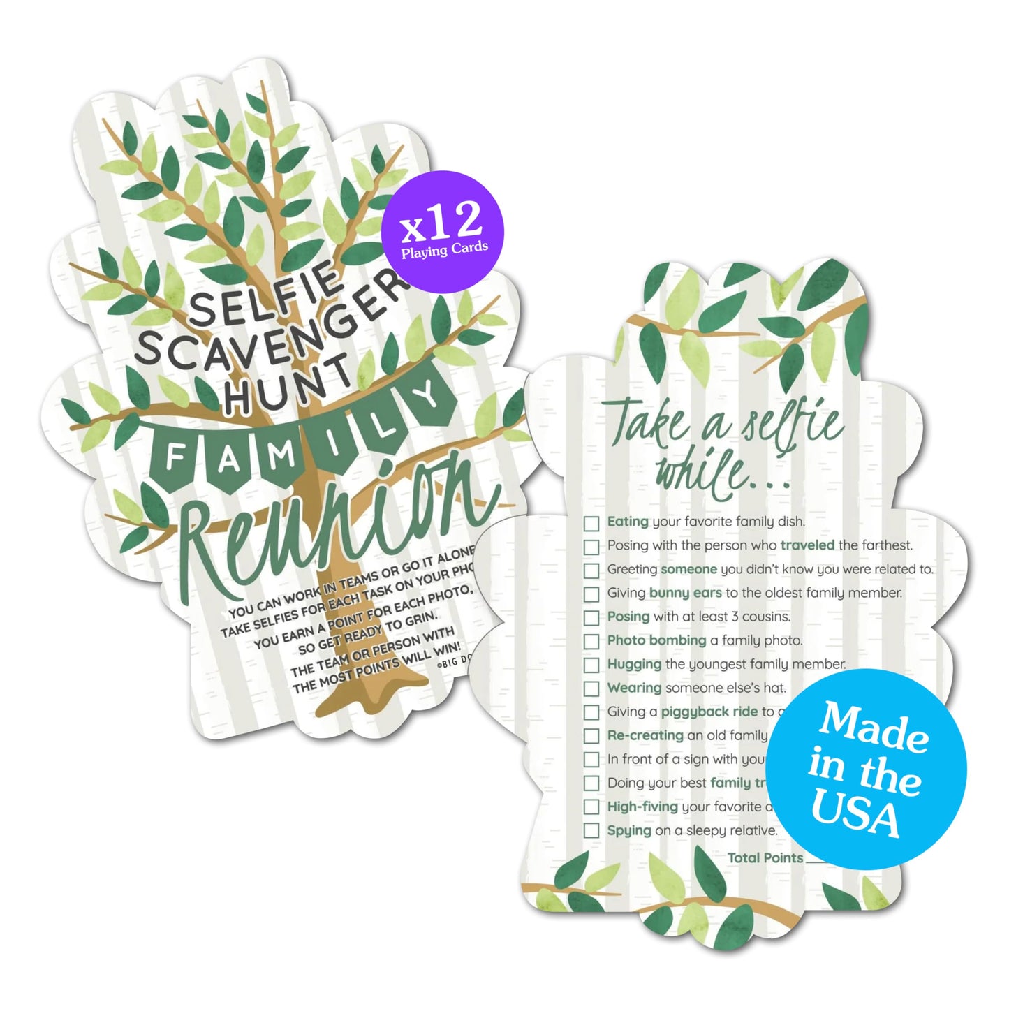 Big Dot of Happiness Tree-Shaped Family Reunion Selfie Scavenger Hunt Cards - Interactive Party Game, 12 Premium Cardstock Photo Challenge Cards