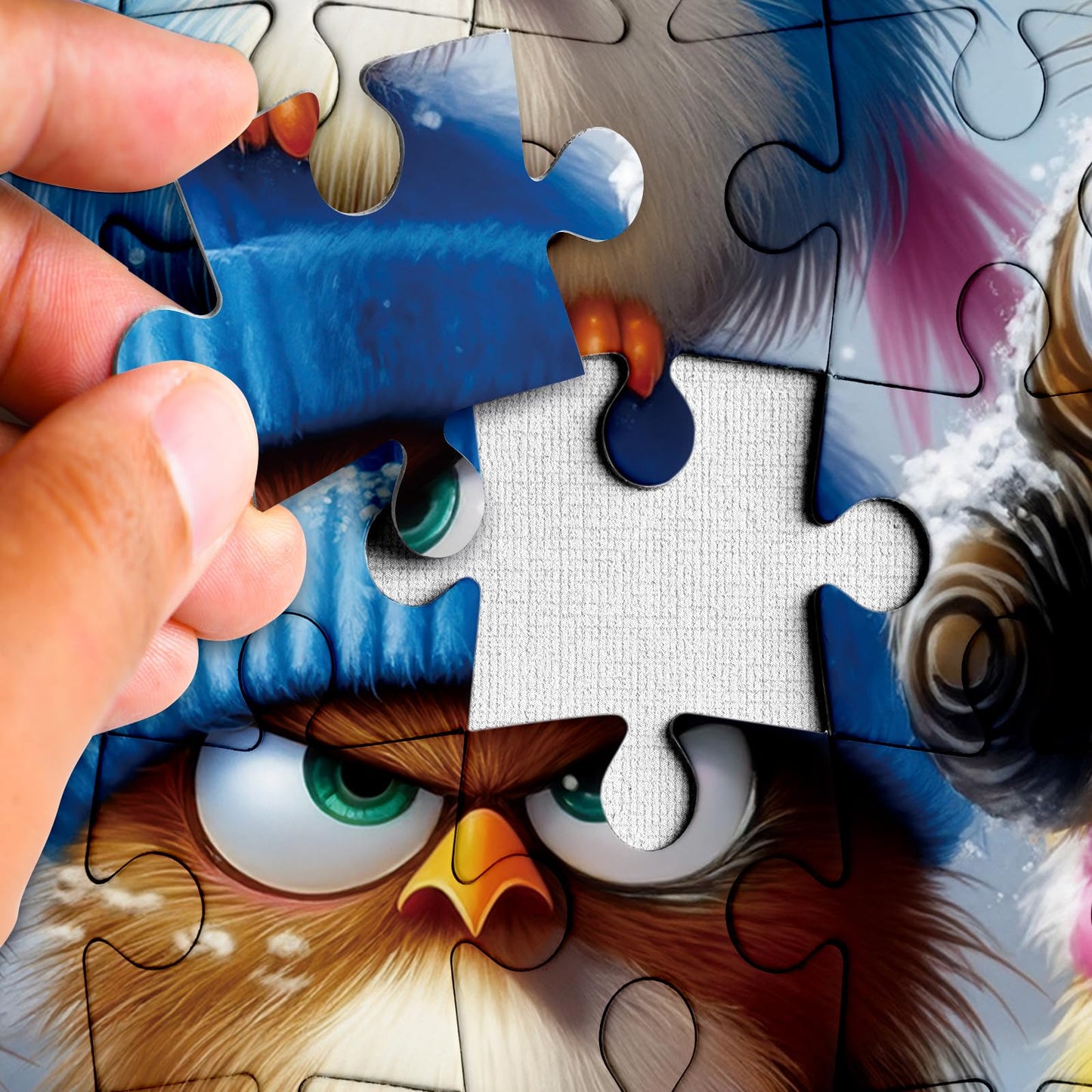 Larkipuzz Funny Bird Winter Puzzles for Adults 1000 Pieces, Colorful Animal Snow Jigsaw Puzzle, Challenging Cute Art Puzzles