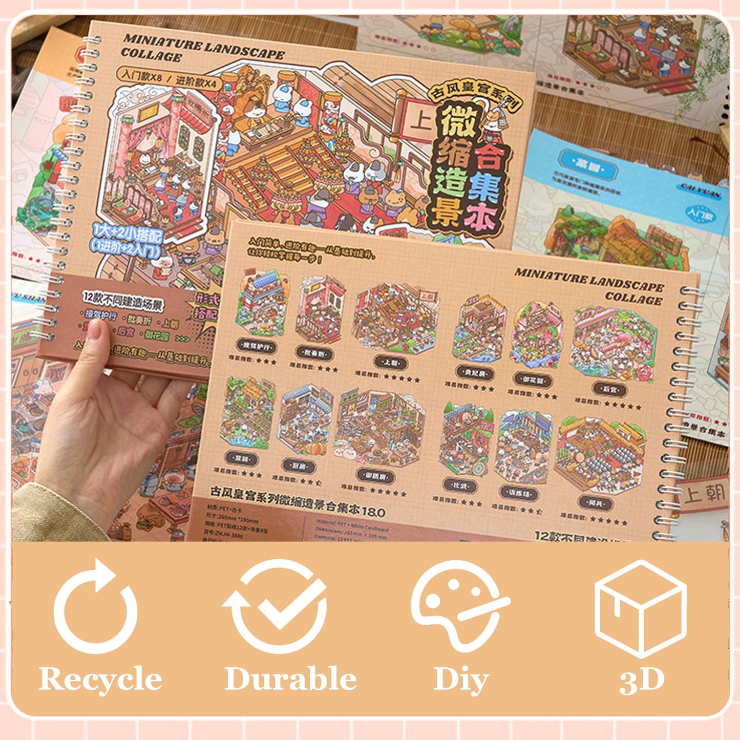 SZXYCZL 12 PCS Cute Oversize Miniature 3D DIY Sticker Scene, Scenery Stick Book Make Own Mini House Sticker Therapy Relief Pass The Time Gift for Teen