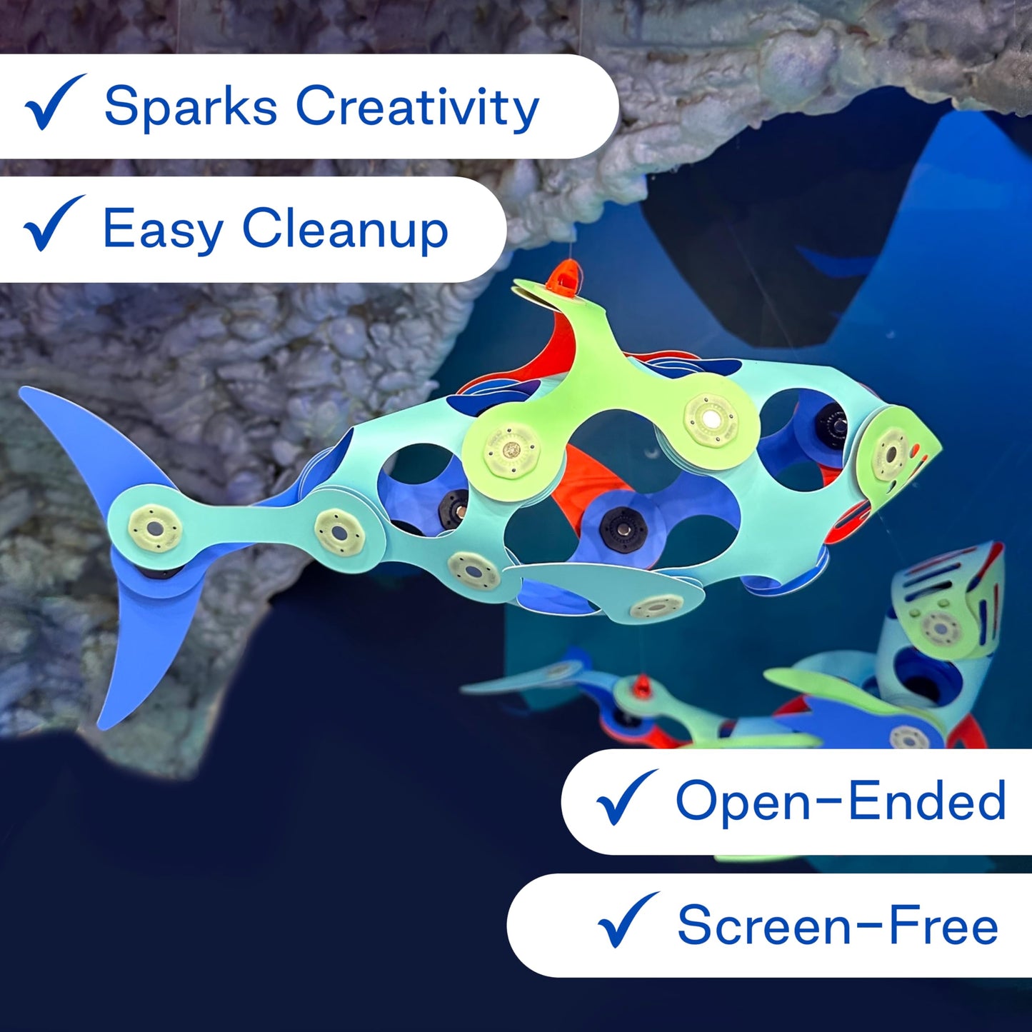 Clixo Ocean Creatures Pack - Glow-in-The-Dark Magnetic Building Toy - 24 Flexible Magnet Pieces for Underwater Adventure. Imaginative STEM Toy. Screen