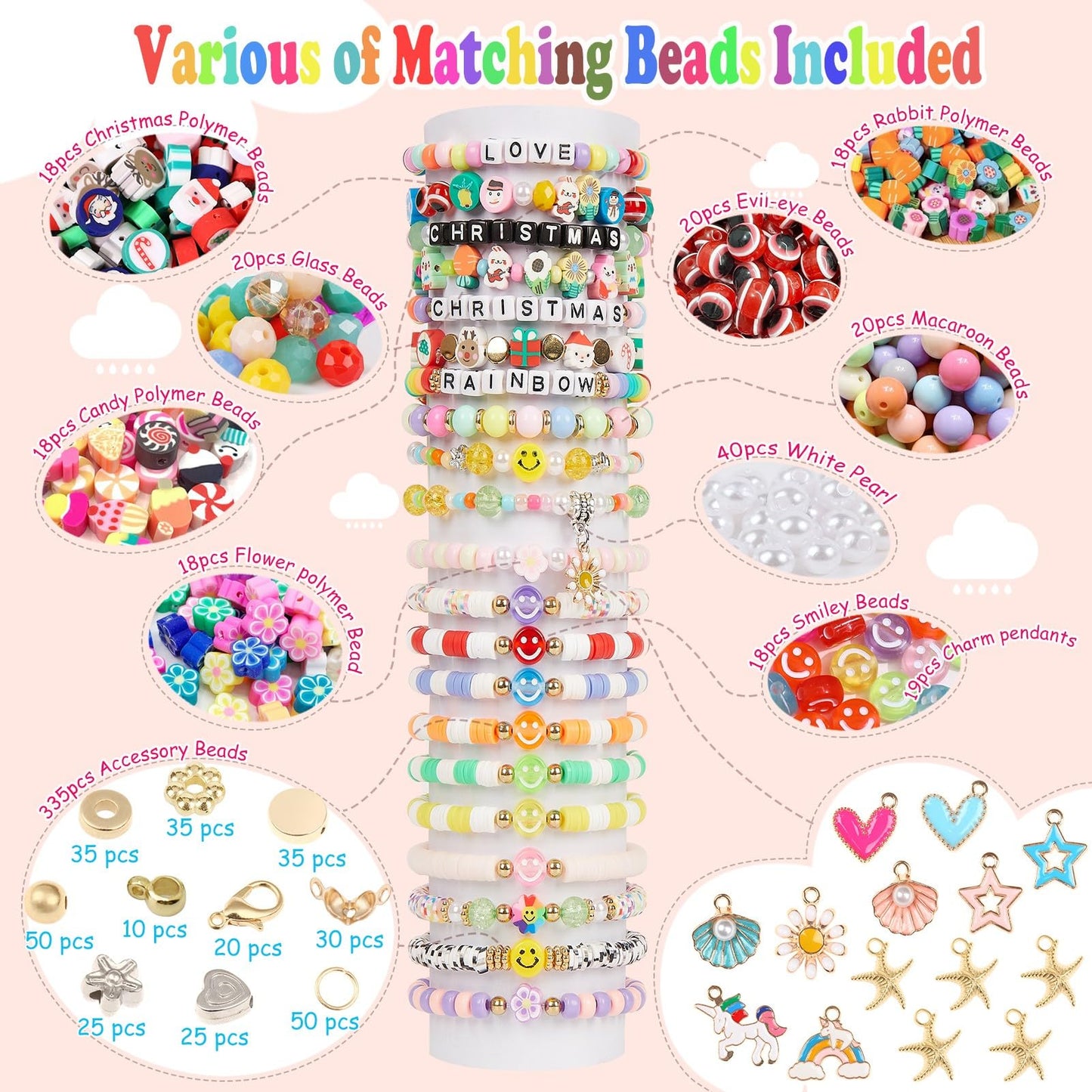 OCARDI Girls Bracelet Making Kit,Friendship Bracelet Kit Gifts for Teen Girls,Clay Beads&Glass Seed Beads&Pony Beads with Charms,Art and Craft Gifts