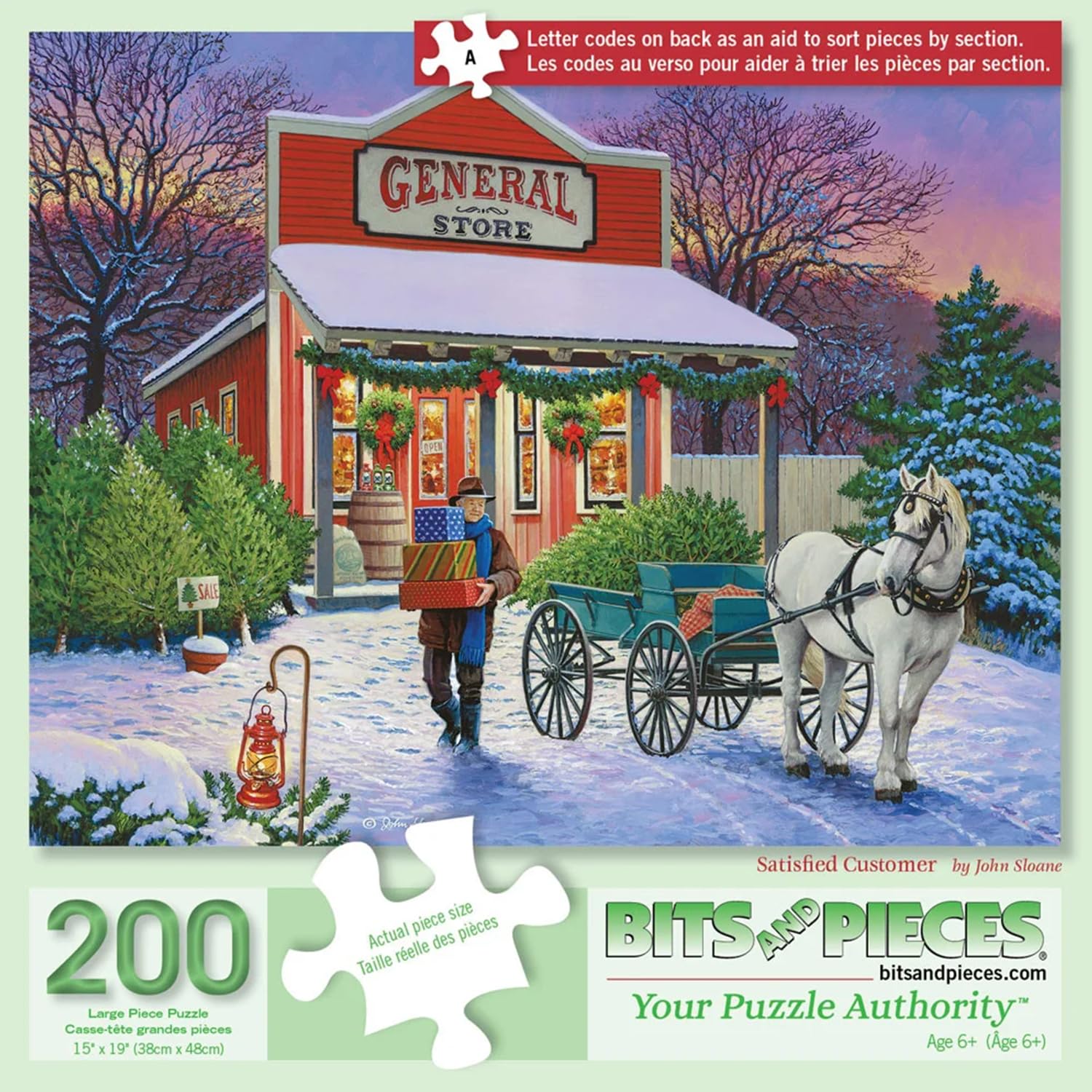 Bits and Pieces 200 Piece Puzzles for Adults - Satisfies Customer - 200 Extra Large Pieces 15" x 19" Jigsaw Puzzles, General Store Americana Winter