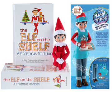 The Elf on the Shelf Christmas Tradition Box Set with Elf (Light Tone Girl), Story Book and MagiFreez Cocoa to Go Barista Accessory Set (Multi-Item