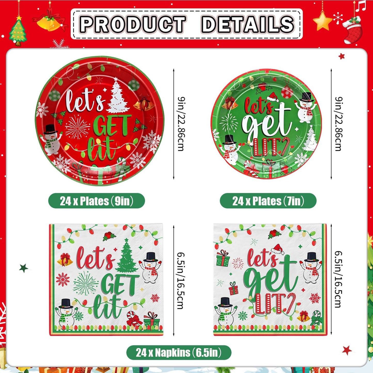 122 Pcs Let's Get Lit Christmas Party Decorations Christmas Party Supplies Tableware Set Let's Get Lit Plates and Napkins Tableware for Friendsmas