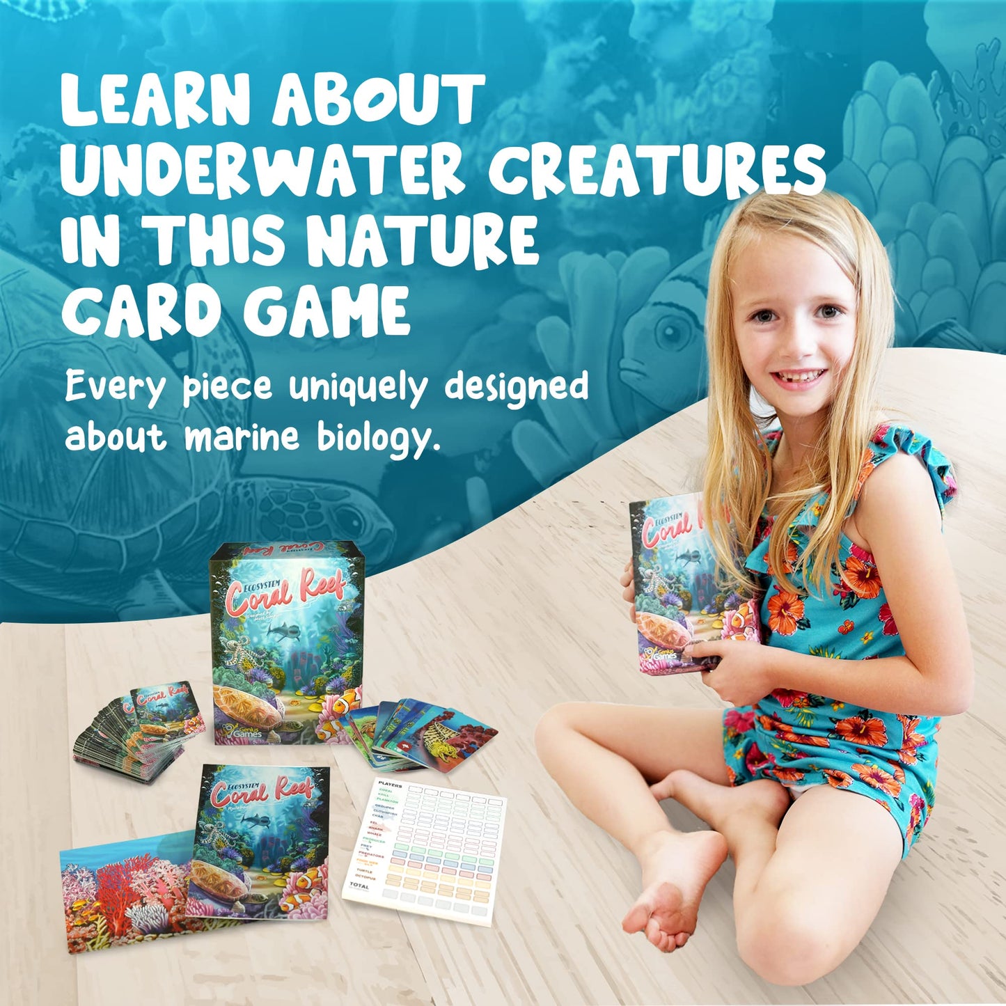 Genius Games Ecosystem: Coral Reef - A Mensa Recommended Family Card Game About Aquatic Animals, Their Habitats & Food Chain | A Light Educational