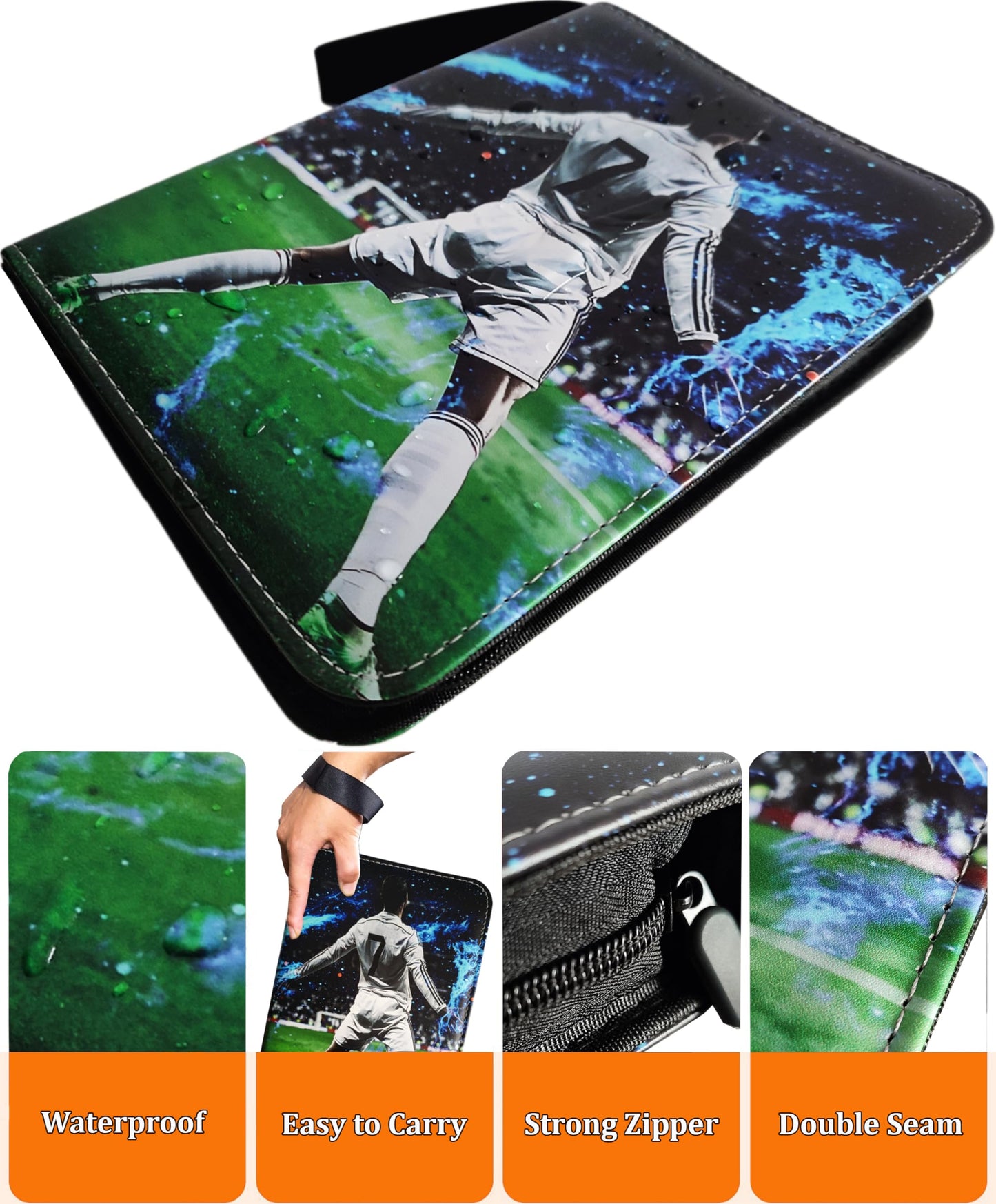 Soccer Card Binder 900 Pockets, 50 Sleeves Large Soccer Binder 3 Ring Zipper Trading Cards Holder 9 Pocket, Sport Card Collection Folder Book Storage