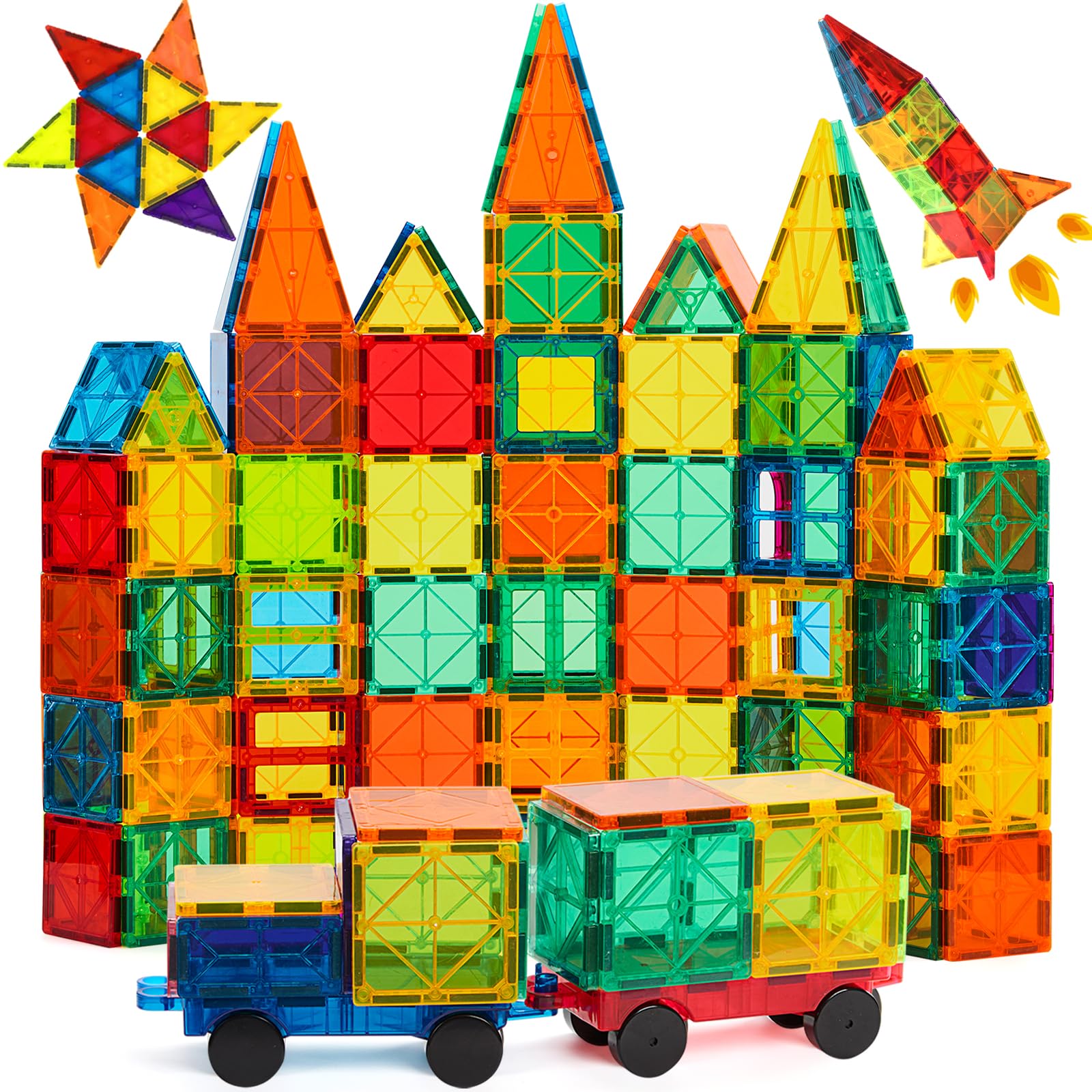 FNJO Magnetic Tiles, 100PCS Building Blocks, STEM Magnets Building Toy Set, Preschool Kindergarten Construction Stacking Toy, School Teacher Supplies