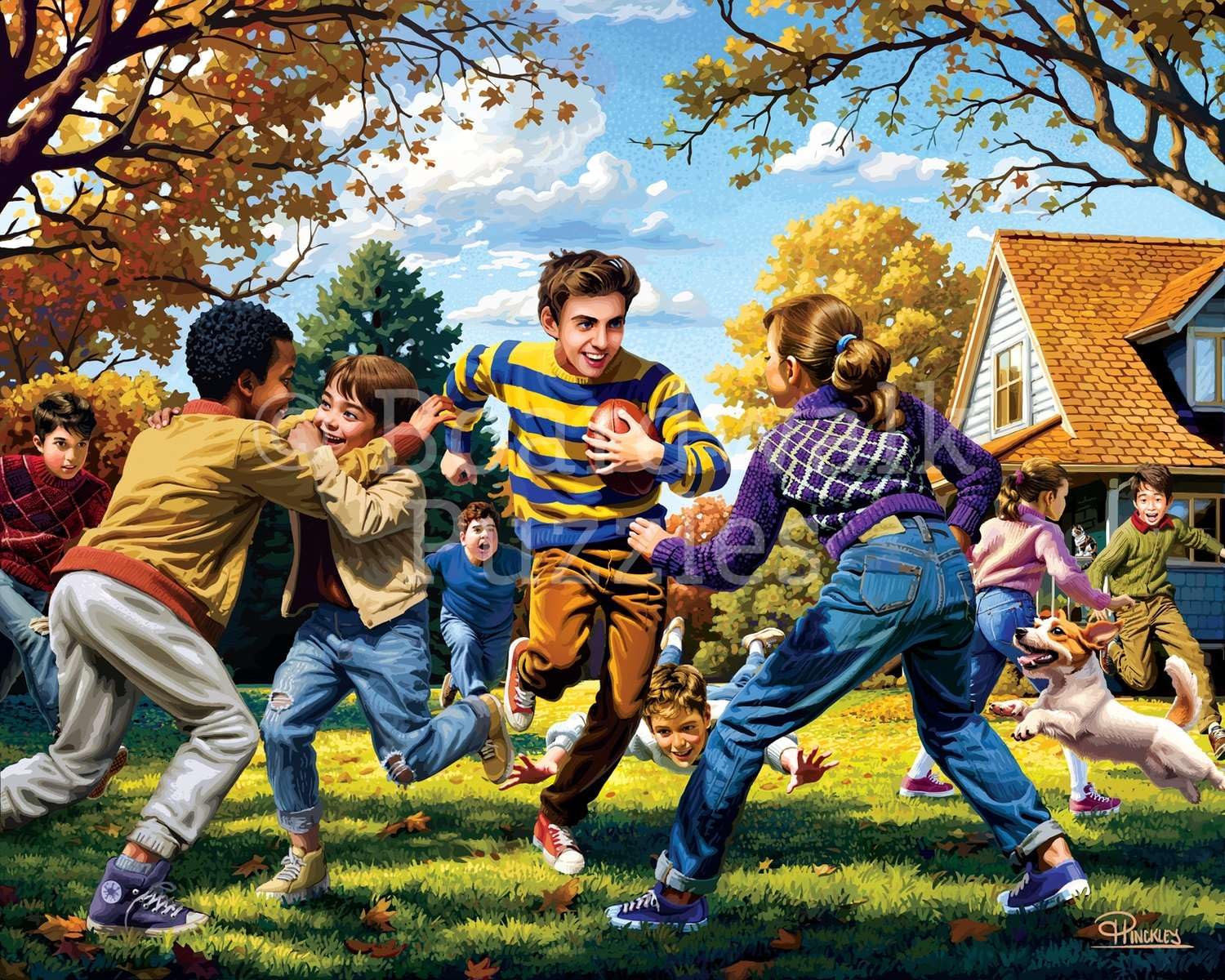Boardwalk Fall Football 500 Piece Jigsaw Puzzle Backyard Sports Family Puzzles with Premium Box, Gift for Adults and Family 16"x20"