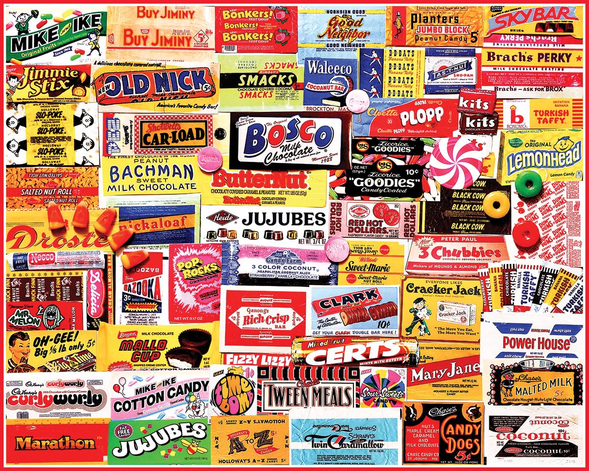 White Mountain 1000 Piece Jigsaw Puzzle Nostalgic Labels, Candy Wrappers