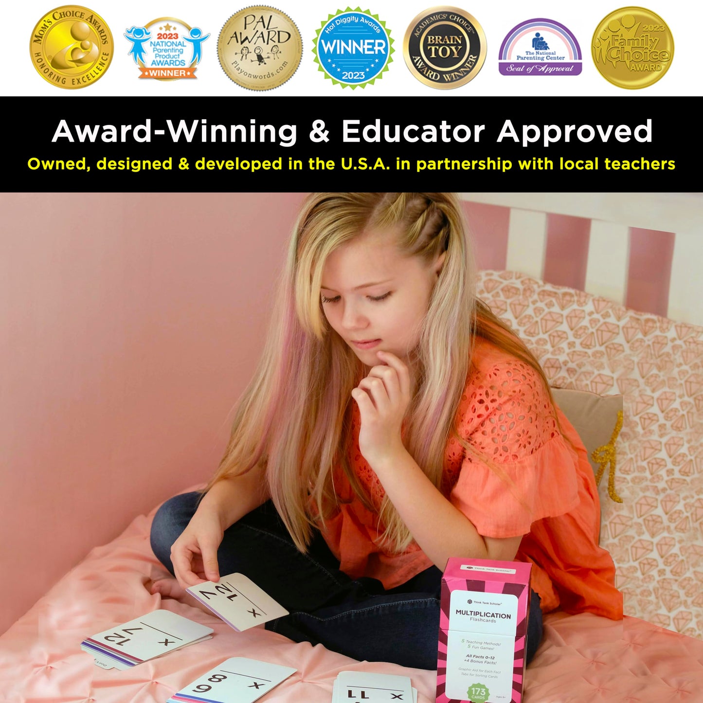 Award-Winning Multiplication Flash Cards - 173 Jumbo Cards (3.1” x 5.2”), All Facts 0-12 - 1 Fact & Visual Aid Per Card - Mastery Divider Tabs