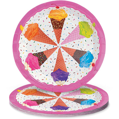 Fun Express I Scream for Ice Cream Party Paper Dinner Plates - Ice Cream Theme Disposable Dessert Plates - Tableware Decorations for Birthday New Year