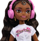 Barbie Dream Besties Doll and Accessories, Brooklyn” Posable Roller Skating Fashion Doll with Dark Brown Hair, 9Music & Video Themed Pieces
