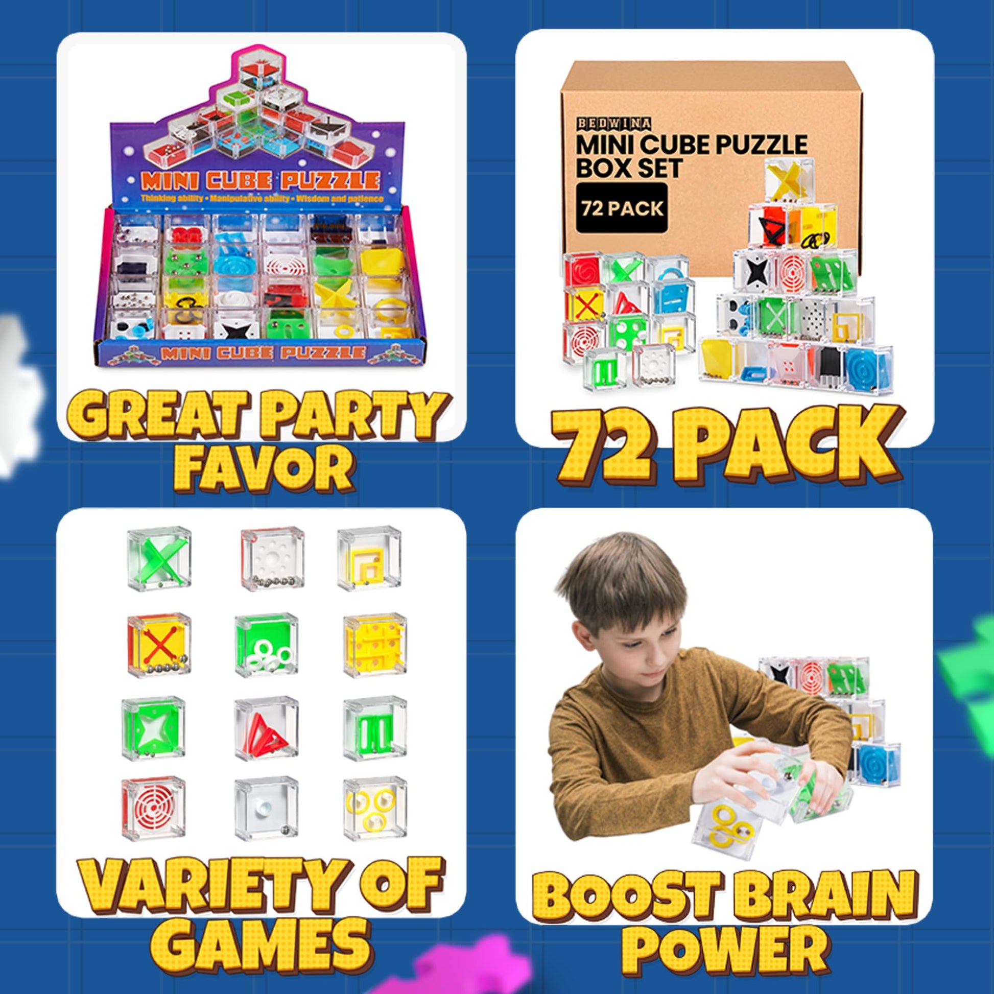 Mini Cube Puzzle Games (72-Pack) 3D Brain Teaser Maze Ball Party Favors