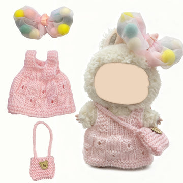 15 17cm Doll Clothes(NO Doll), Cute Dolls Outfit Accessories with Knitted Dress + Hair Clip + Bag, Small Kawaii Clothes Set for Dolls
