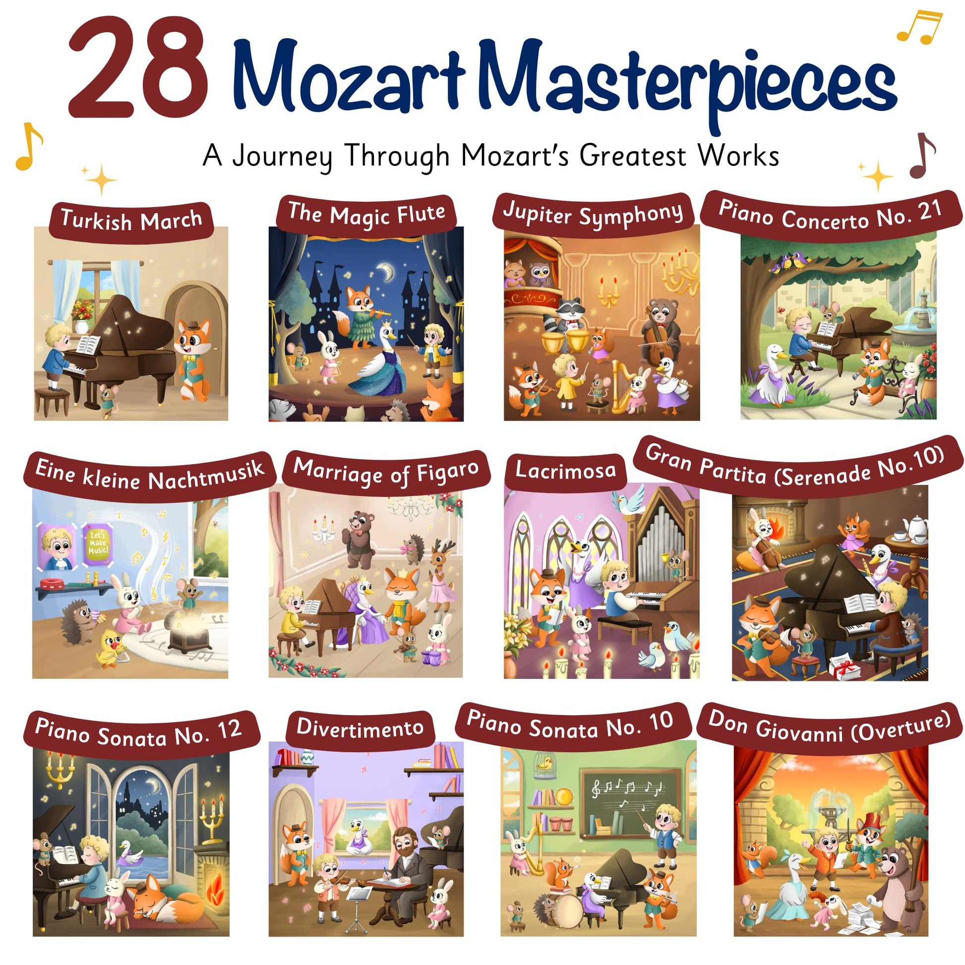 LITTLE MAESTRO Discover Mozart - 28 Timeless Masterpieces, Musical Books for Toddlers, 28-Button Music Book, Musical Toys for Toddlers 1-3