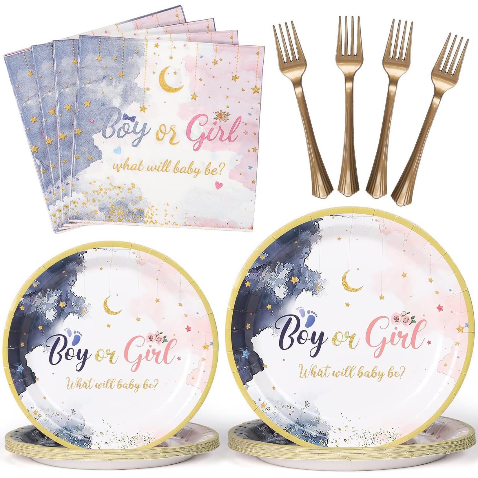 96PCS Gender Reveal Party Supplies Tableware Kit for 24 Guests