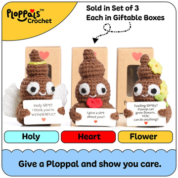 Funny Crochet Positive Poo | Poop Plush Set of 3 for Women, Coworkers, Men & Teens | Handmade Emotional Support Crochet for Room & Bathroom Decor