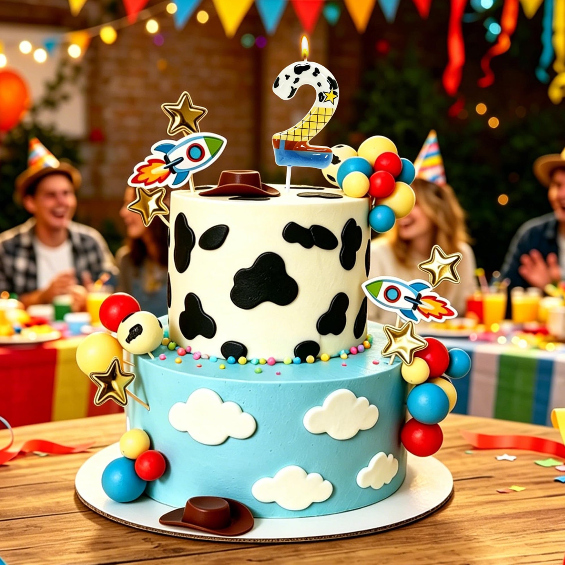 Cartoon Story Cake Toppers with 2nd Birthday Candle
