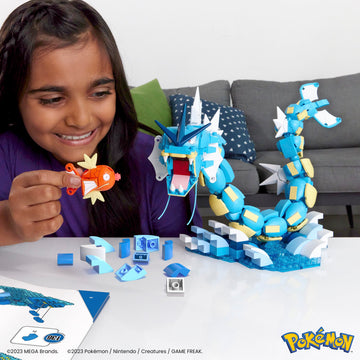 MEGA Pokémon Action Figure Building Toys Set for Kids, Magikarp Evolution Set with 411 Pieces, Buildable and Poseable Gyarados, 20 inches