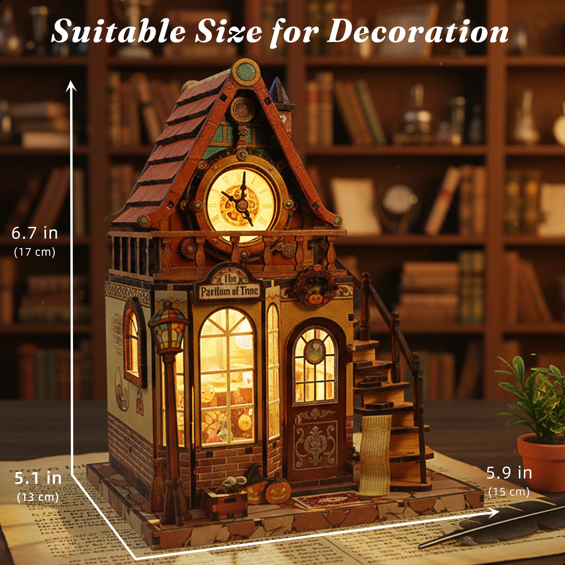 KOLOTESAME Magic House Book Nook Kit, DIY Miniature House 3D Wooden Puzzle with LED Light, Bookshelf Insert Decor Tiny Dollhouse Building Kit