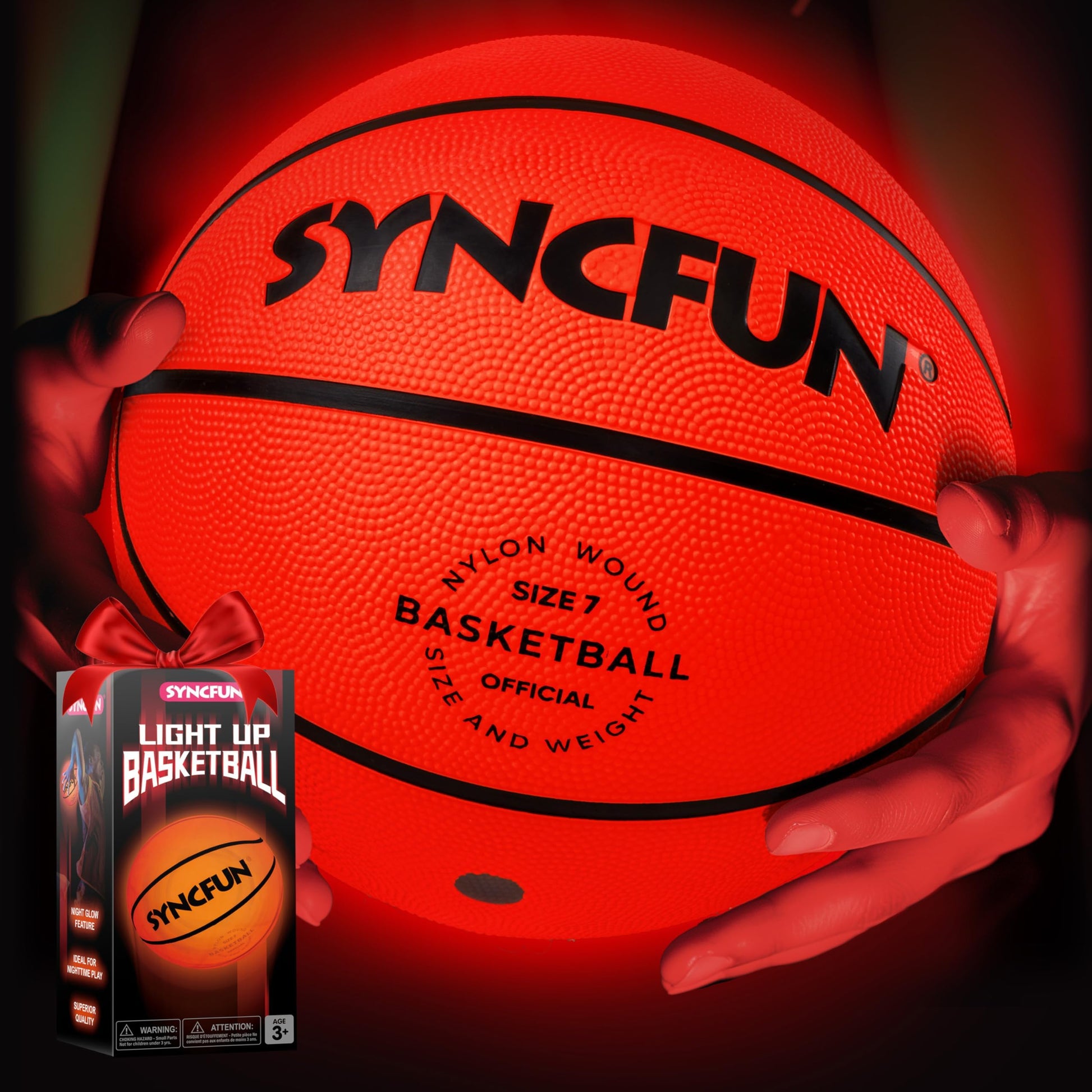 SYNCFUN Glow in The Dark Basketball Size 7, Light Up Basketball for Night Games, Cool Birthday Gift for Boys Age 7-12, Teen Outdoor Sports Toy