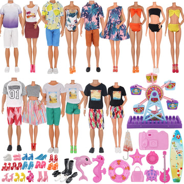 EuTengHao 78Pcs Doll Clothes and Accessories for 11.5 Inch Girl Doll and 12 Inch Boy Includes 28 Wear Clothes Shoes and Couple's Sky Wheel Surfboard