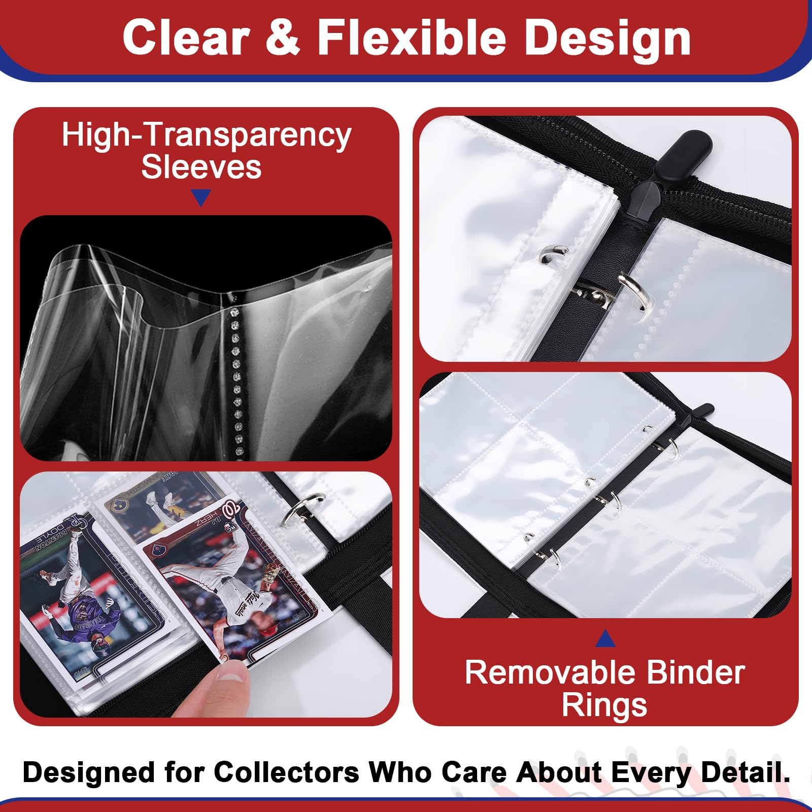 PORANDIA Baseball Card Binder 440 Pockets, Trading Card Album with Sleeves, Sports Card Binder with Card Display Design, Baseball Card Holder Album