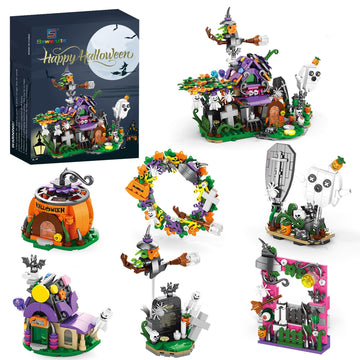 Sawaruita Halloween Haunted House Village Building Set for Kids -Halloween Toys Ghost Pumpkin Building Kit for Kids Party Favors for Goodie Bags