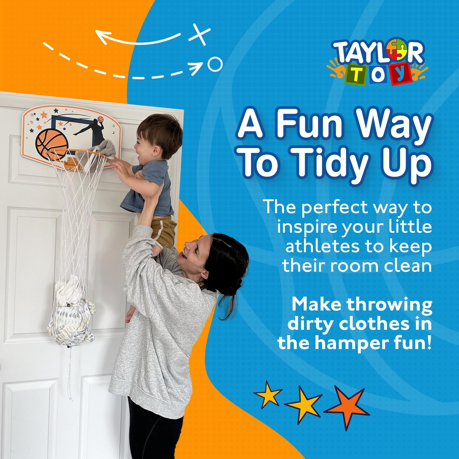 Taylor Toy Over the Door Hanging Laundry Hamper - Basketball Hamper - Boys