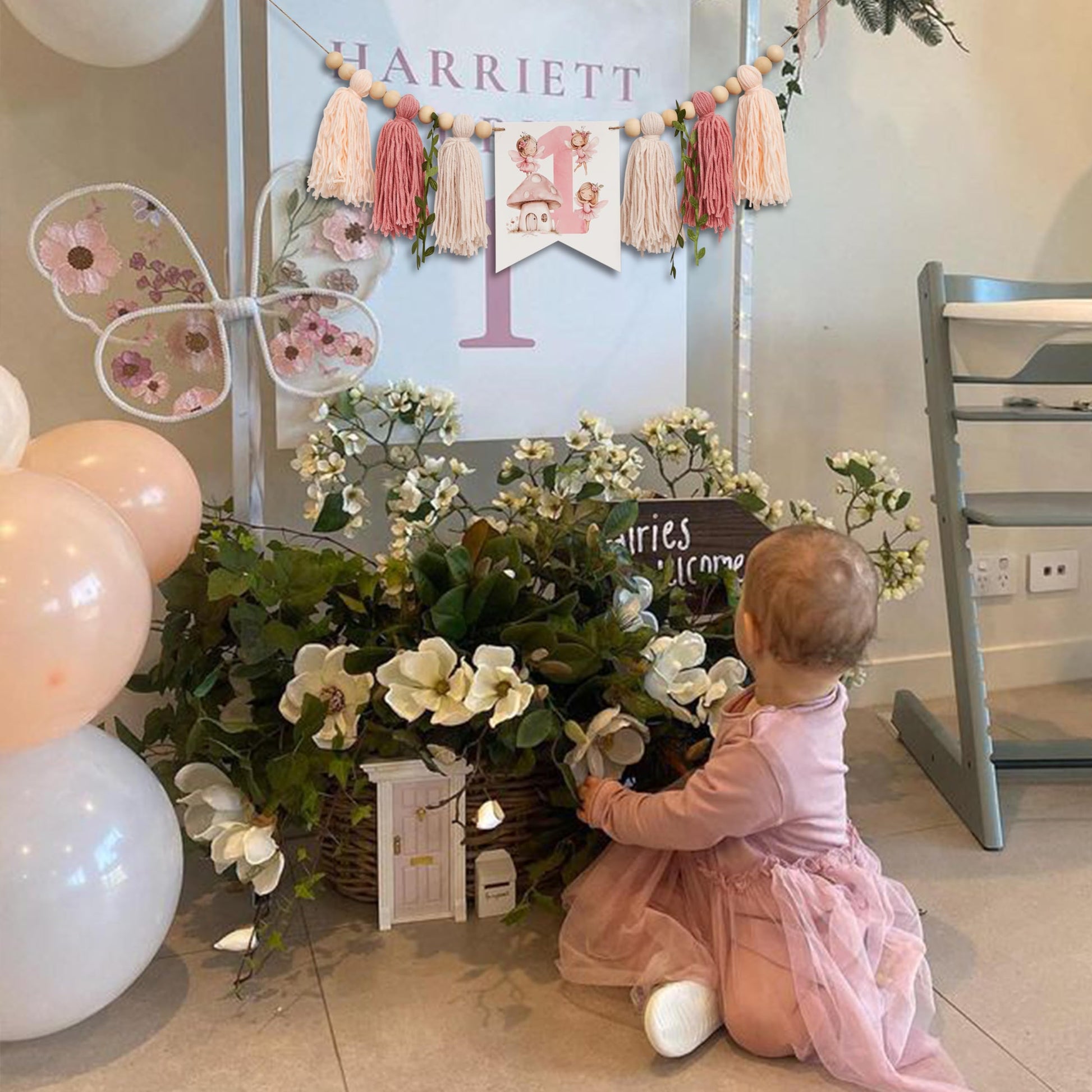 ZAIBIANHAO Fairy First Birthday High Chair Banner
