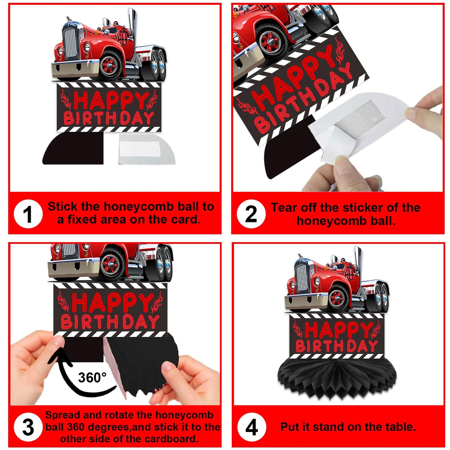 Heavy Trucks Semi Truck Happy Birthday Honeycomb Centerpieces Transportation Theme Decor for Men Boys 1st Birthday Party Supplies Baby Shower