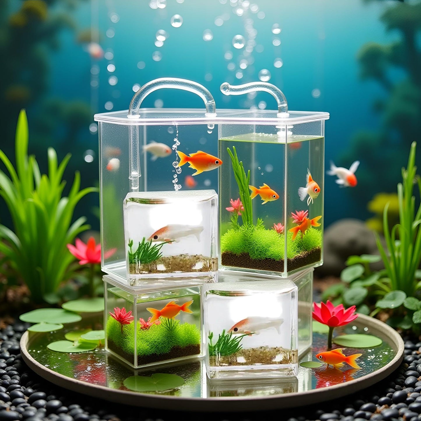 2Pcs White Goldfish Charm of A Mini Tank with This 1:12 Scale Miniature Accessory Square Fish Tank Realistic Glass Decor for Dollhouse Display