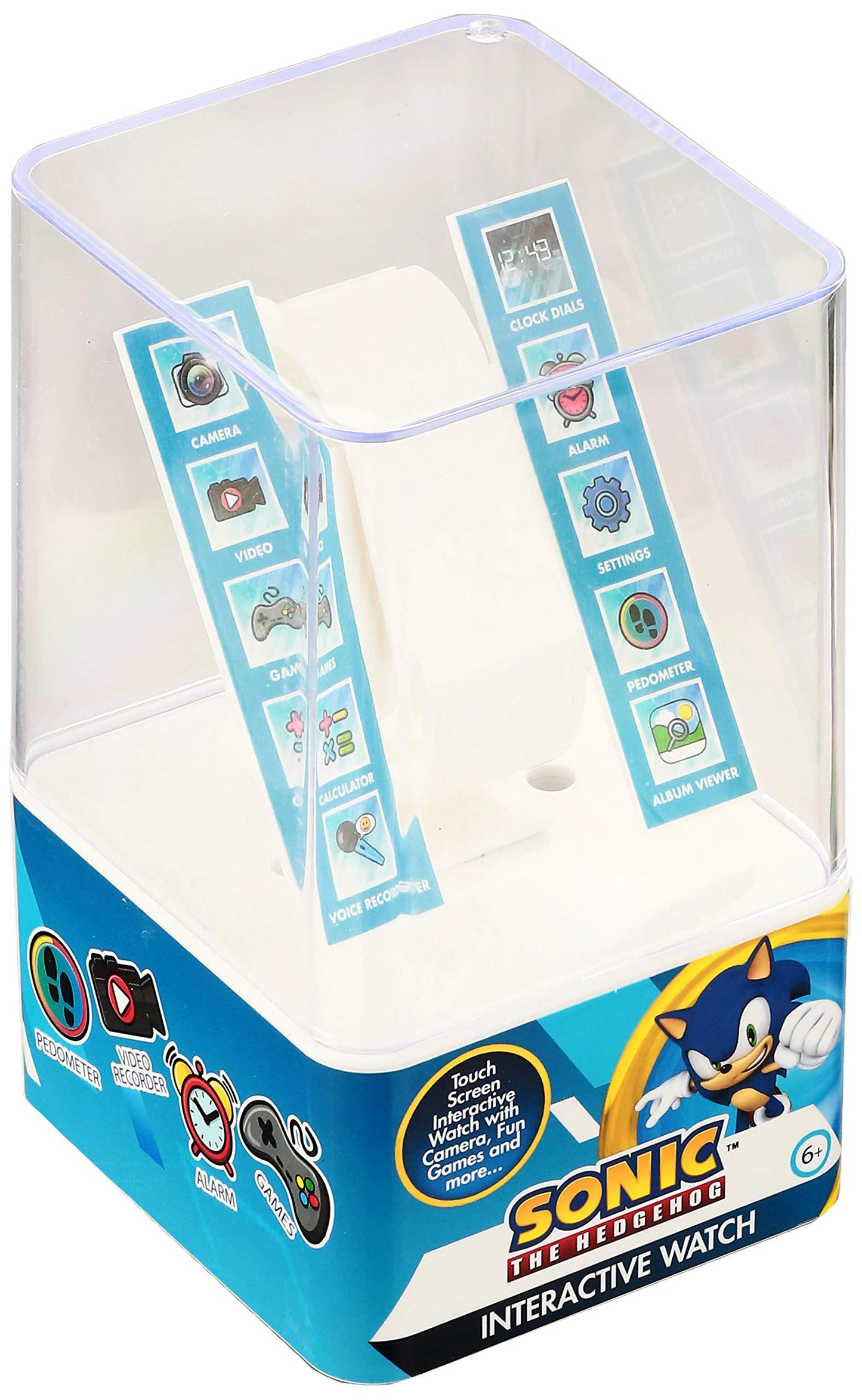 Accutime Kids SEGA Sonic The Hedgehog Blue Educational Touchscreen Smart Watch Toy for Boys, Girls, Toddlers - Selfie Cam, Learning Games, Alarm
