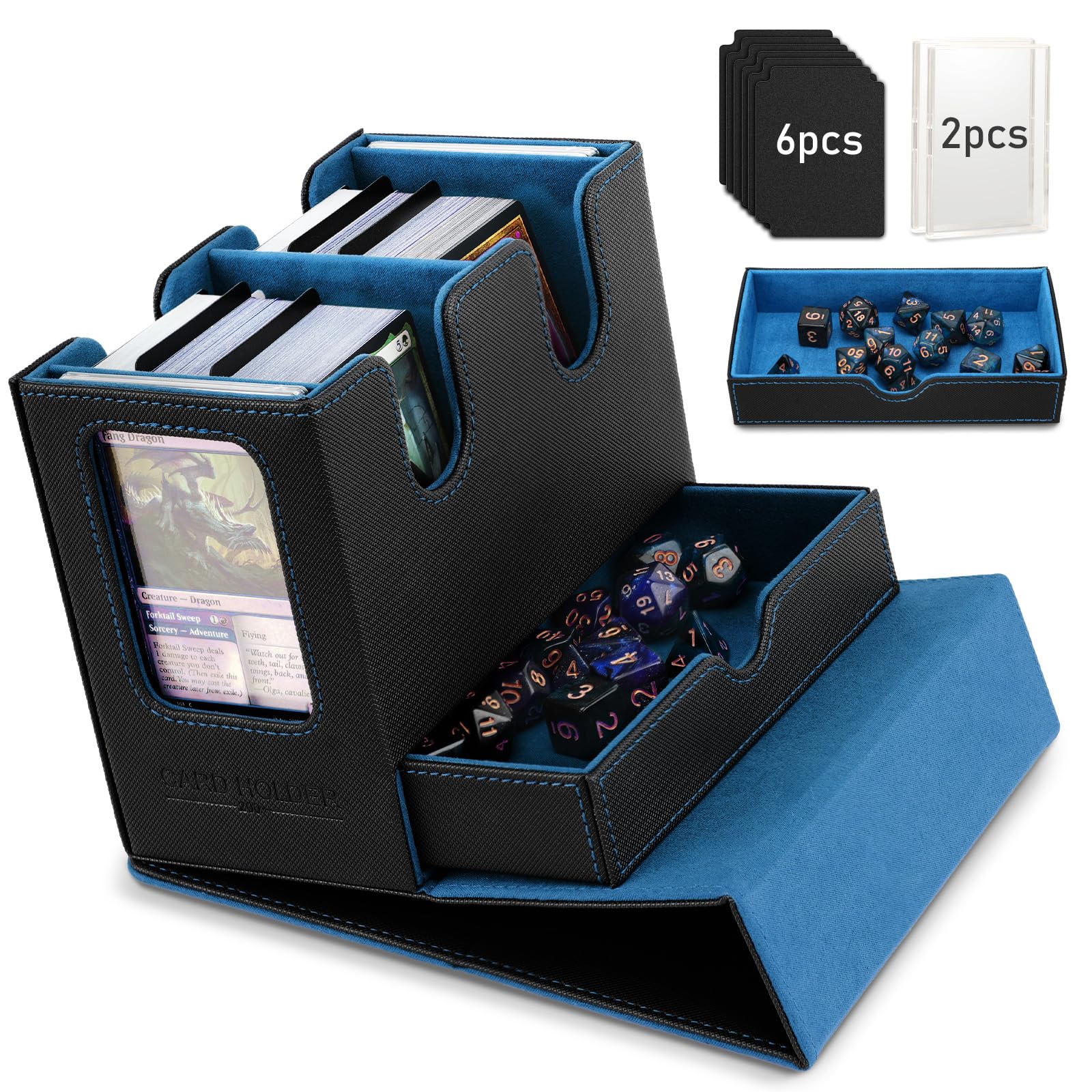 TiMOVO MTG Deck Box, MTG Commander Card Deck Box with Commander Display & Dice Tray Fits 400+ Unsleeved Cards, Leather Magnetic Card Storage Case with