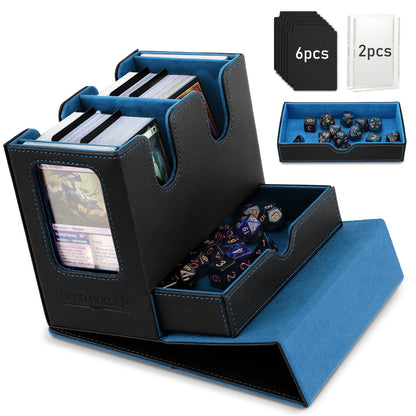 TiMOVO MTG Deck Box, MTG Commander Card Deck Box with Commander Display & Dice Tray Fits 400+ Unsleeved Cards, Leather Magnetic Card Storage Case with
