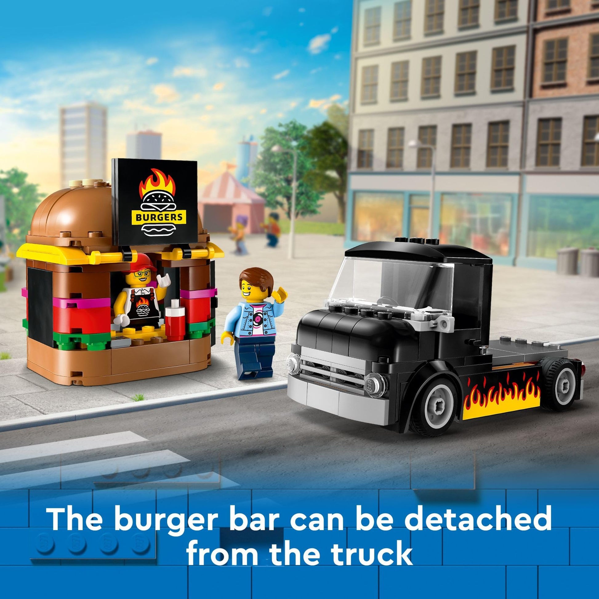 LEGO City Burger Truck Toy Building Set, Fun Gift for Kids Ages 5 Plus, Burger Van and Kitchen Playset, Vendor Minifigure and Accessories, Imaginative