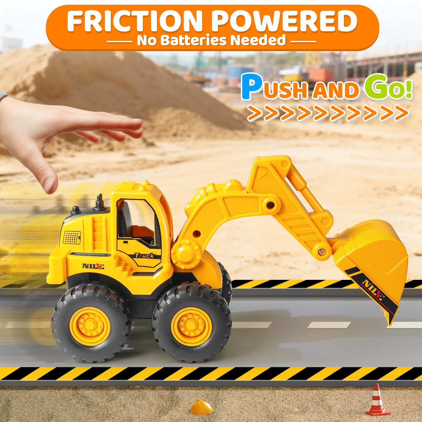 Beestech Construction Toys, Friction Powered Excavator Loader Truck Vehicles, Beach Sand Sandbox Toys for 3, 4, 5 Years Old Boys Kids Girls (2 Pack)