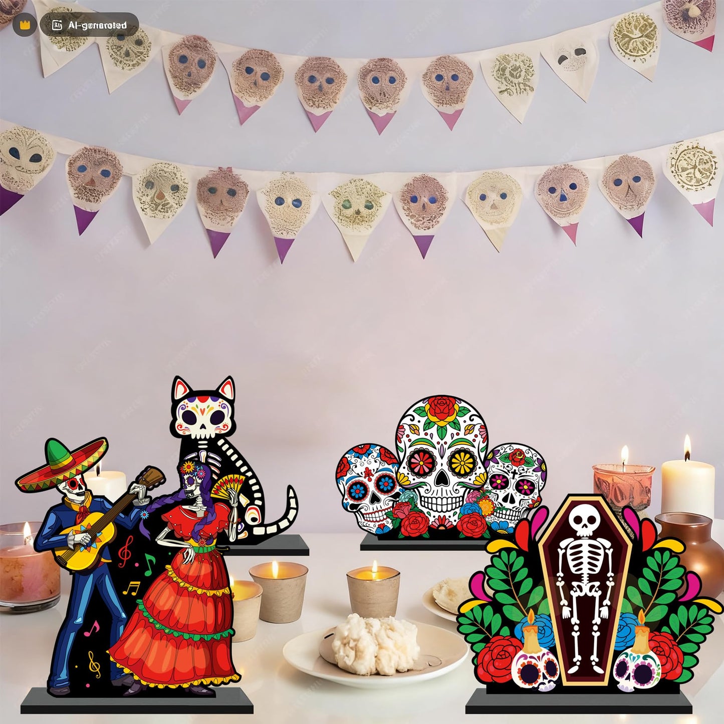 Day of The Dead Wooden Table Centerpiece Dia De Los Muertos Mexican Table Decorations Halloween Party Mexican Fiesta Ofrenda Decorations