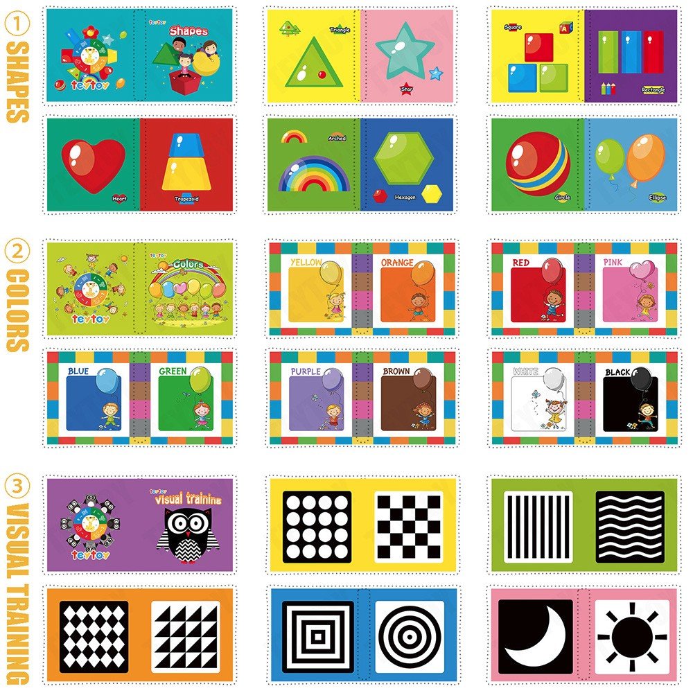 teytoy My First Soft Book, 6 PCS Nontoxic Fabric Baby Cloth Books Early Education Toys Activity Crinkle Cloth Book for Toddler, Infants and Kids