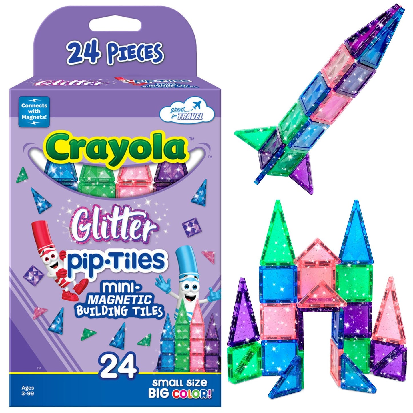 CreateOn Crayola Mini Magnetic PIP-Tiles, Building Set for Kids, Magnetic Building Toys for Kids, STEM Travel Toys for Boys and Girls Ages 3+