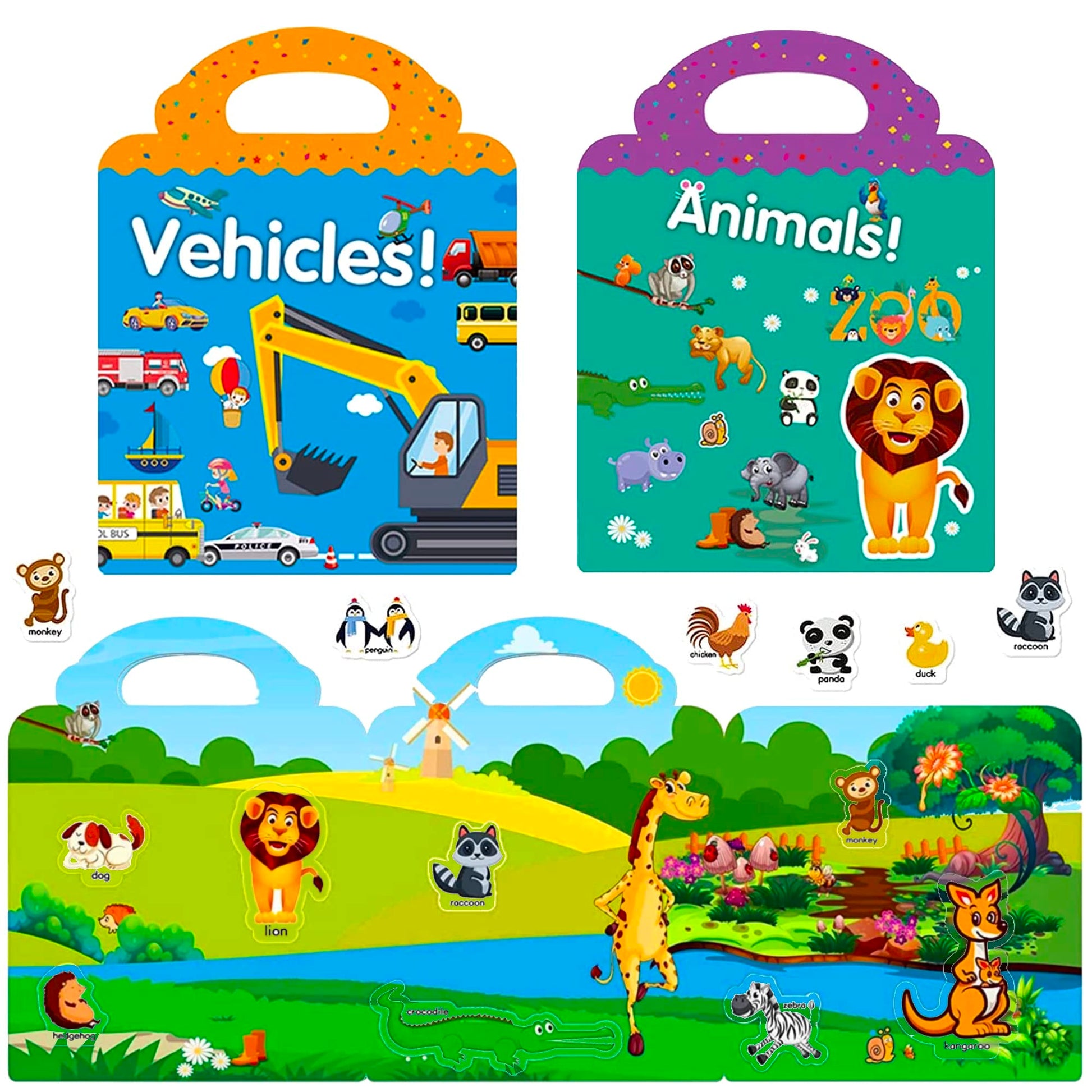 RUSON Reusable Sticker Book for Kids, 4 Sets Educational Learning Toys Travel Stickers Activity Books for Toddler Girls Boys Age 3+ Birthday Gifts