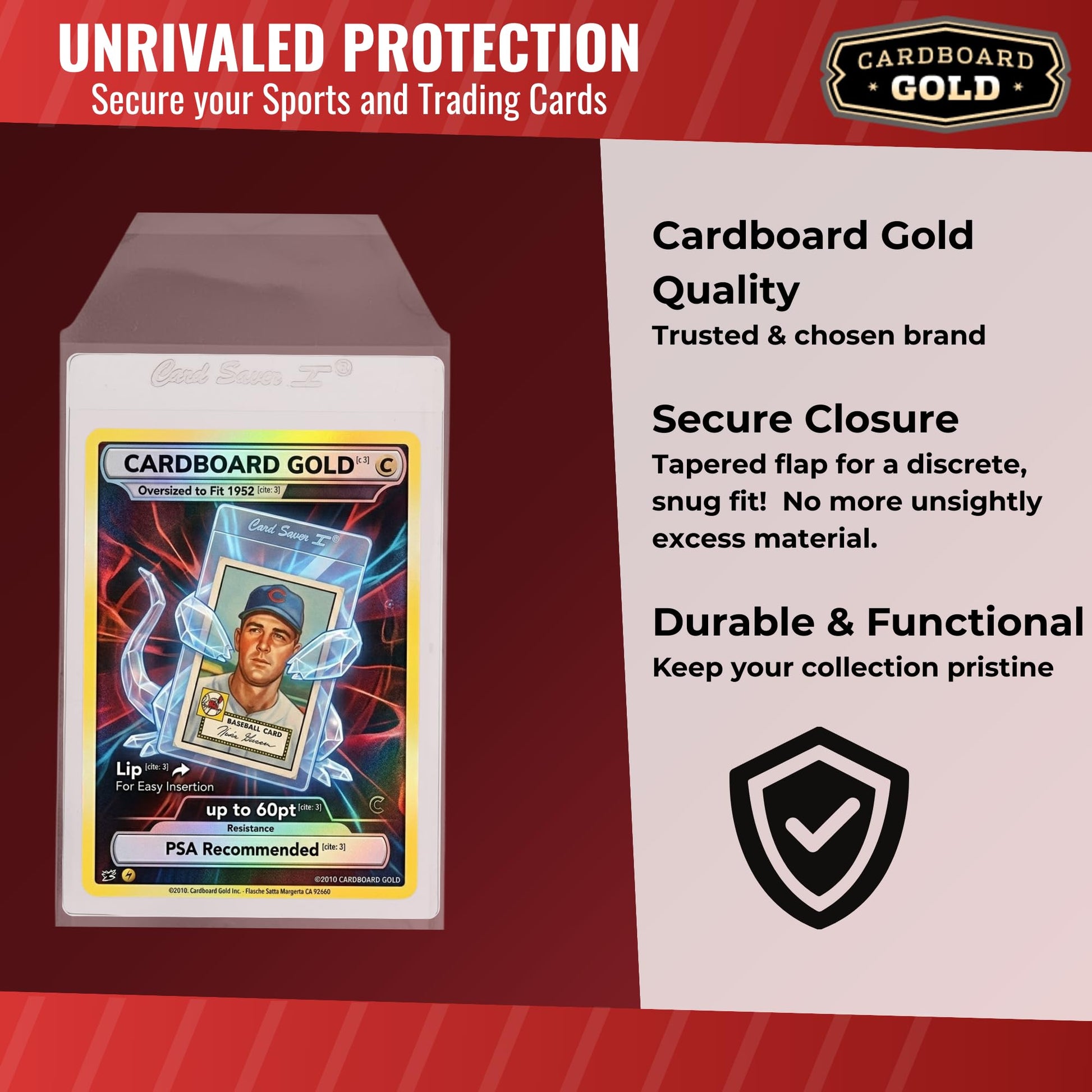 Cardboard Gold Card Saver 1 Sleeve -Resealable Perfect Fit Sleeves for Card Saver 1 semi-ridged Holder - Acid-Free Archival Safe - Glass-Like Clarity