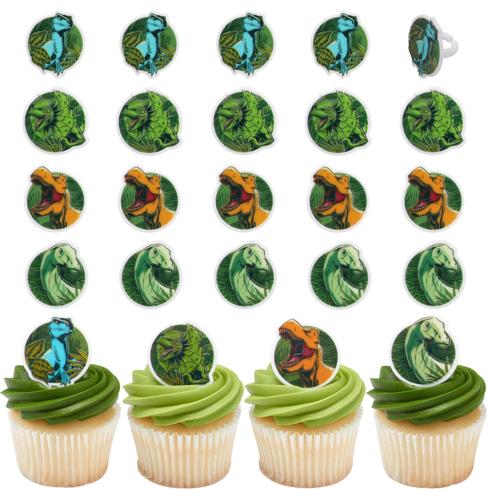DecoPac Jurassic World Cupcake Rings, 24 Dinosaur Cupcake Decorations For Birthday, Party, Celebrations- 24 Pack