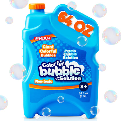 SYNCFUN 64 oz Premixed Bubble Solution, 1.9L Giant Pre-Mix Refill Solution for Bubble Machine, Bubbles for Kids, Wands, Blower, Easter, Outdoors