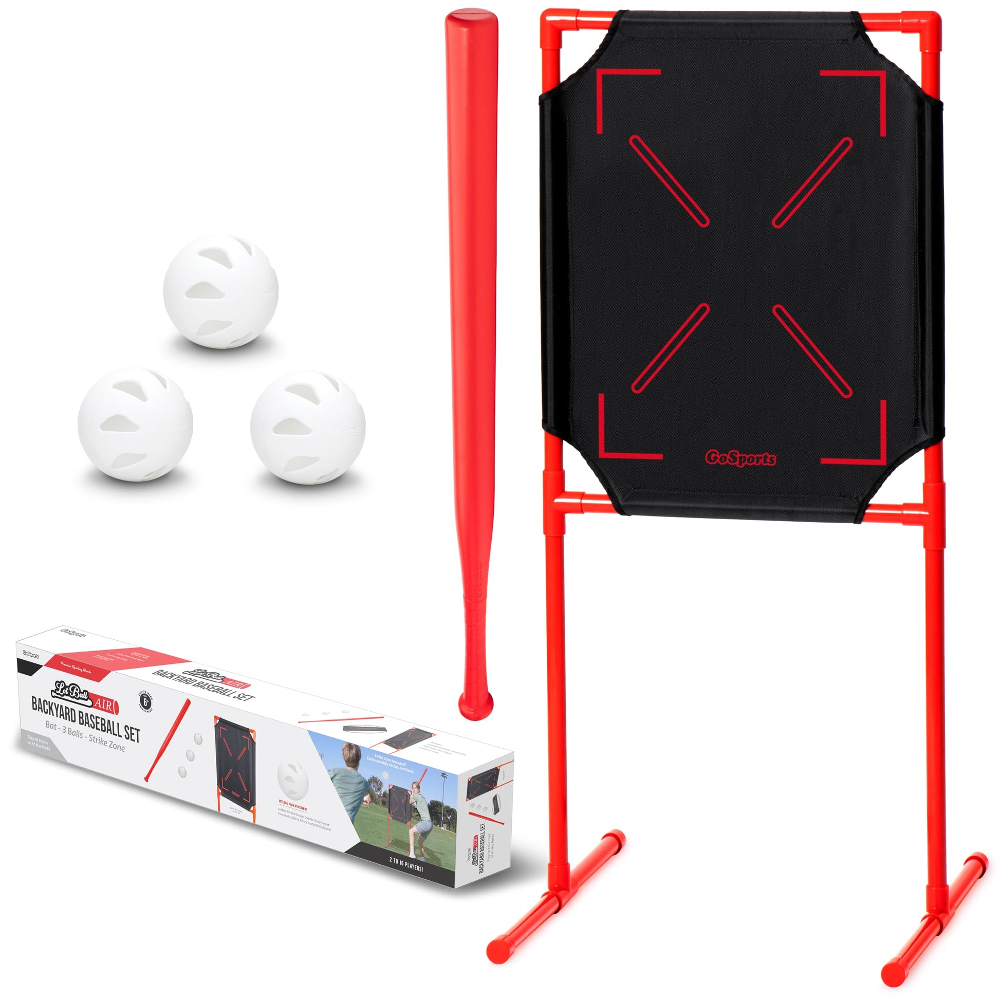 GoSports LotBall AIR Backyard Baseball Bat, Ball and Strike Zone Set - Plastic Baseball Game for Kids
