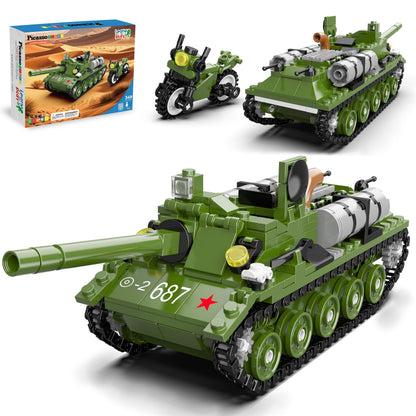 PicassoTiles Army Tank And Military Motorcycle 349pc Bricks Blocks Building Set STEM Learning Tactical Vehicle Toy Compatible With Major Interlocking