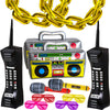 Cagemoga 20 Packs Inflatable Radio Boombox Inflatable Mobile Phone Inflatable Microphone 16 Inch Gold Foil Chain Balloons for 80s 90s Rappers Hip Hop