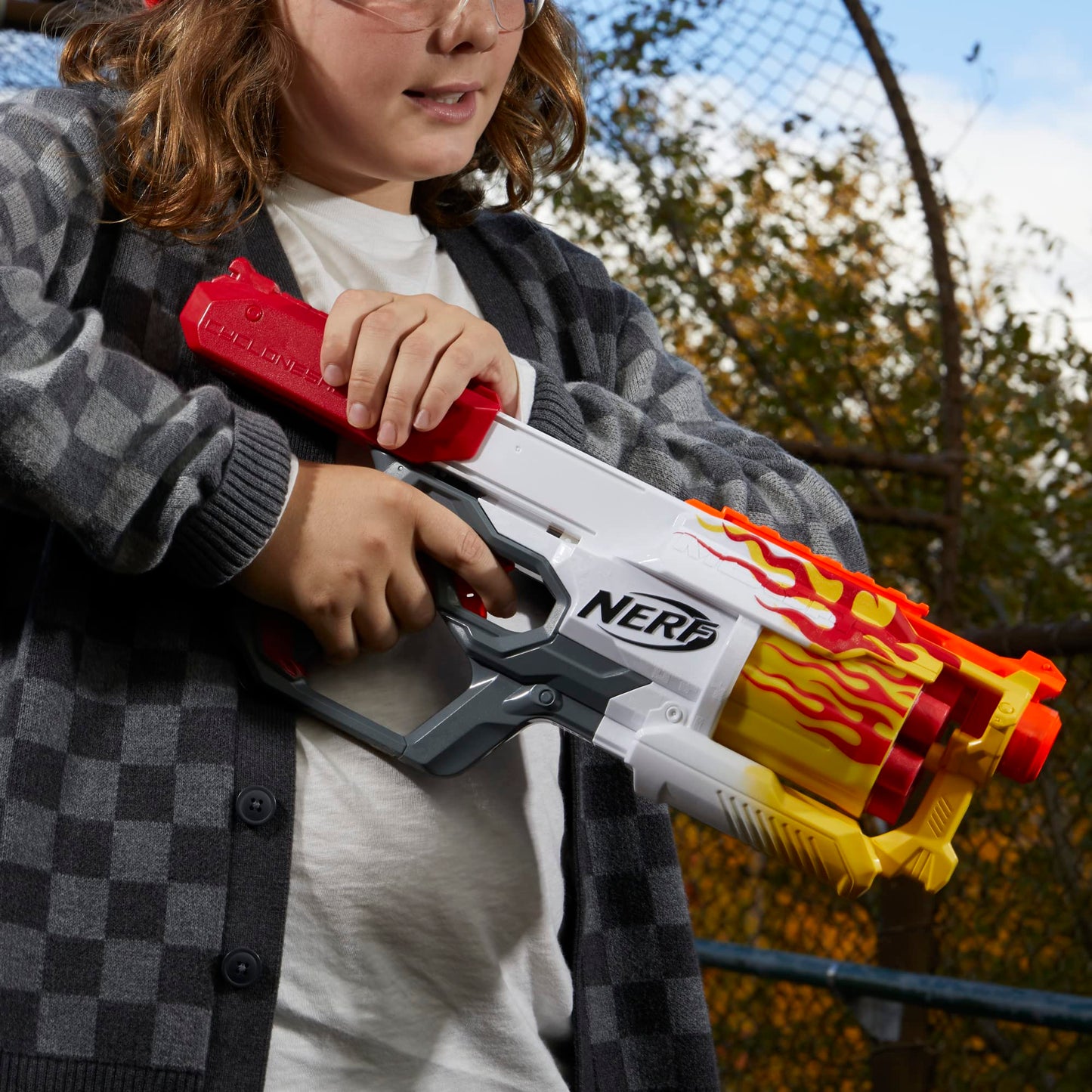 Nerf Mega CycloneShock Toy Blaster, Hotrod Color Style, 6-Dart Drum, 6 AccuStrike Mega Darts, Easy Priming (Amazon Exclusive)