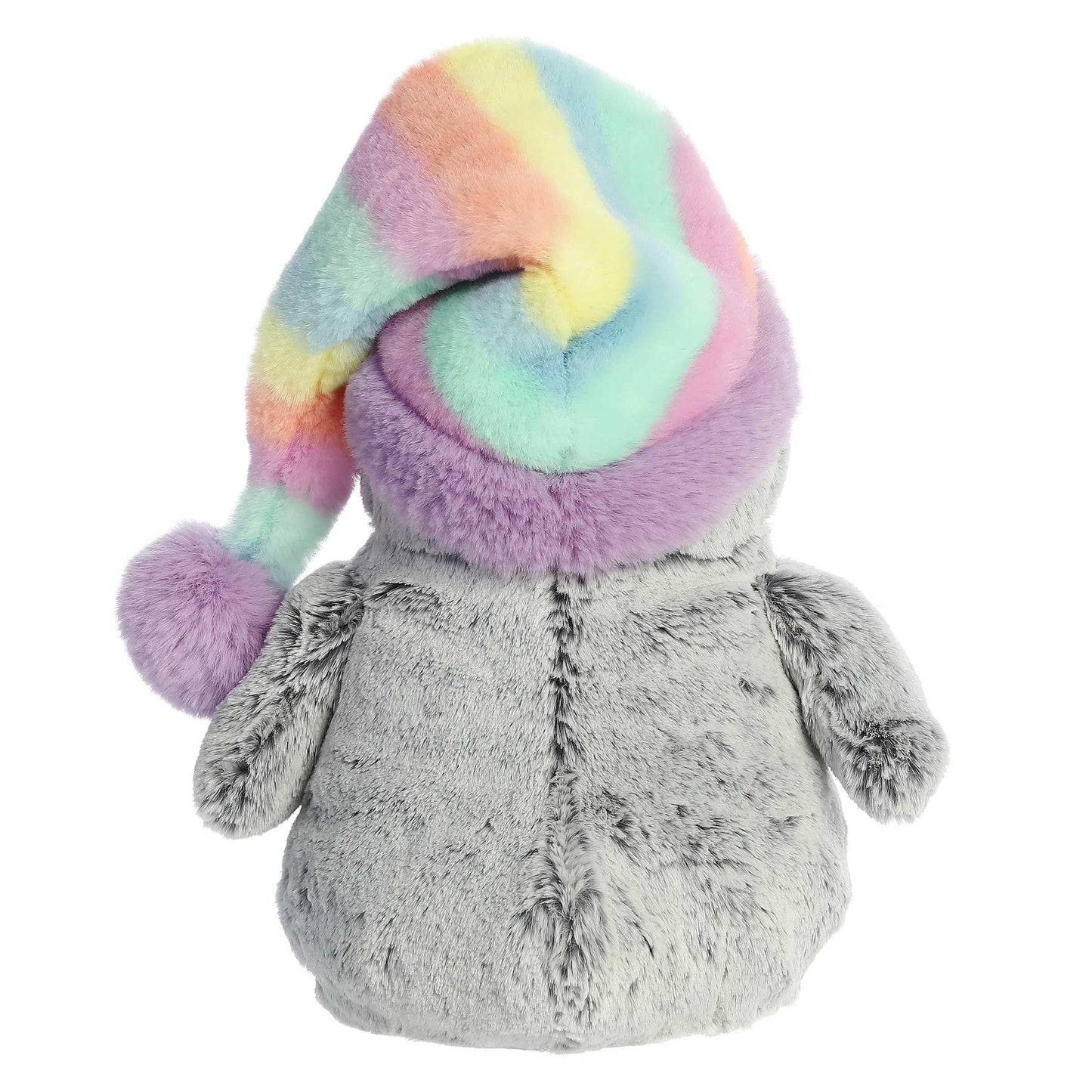 Aurora Festive Pompom Penguin Pom Pom Rainbow Hat Stuffed Animal - Vibrant Companions - Endless Fun - Gray 9 Inches